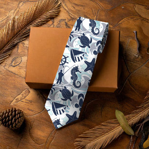 Nautical Beach Pattern Navy ID839 Neck Tie