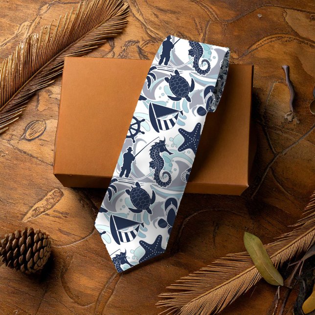Nautical Beach Pattern Navy ID839 Neck Tie (Creator Uploaded)