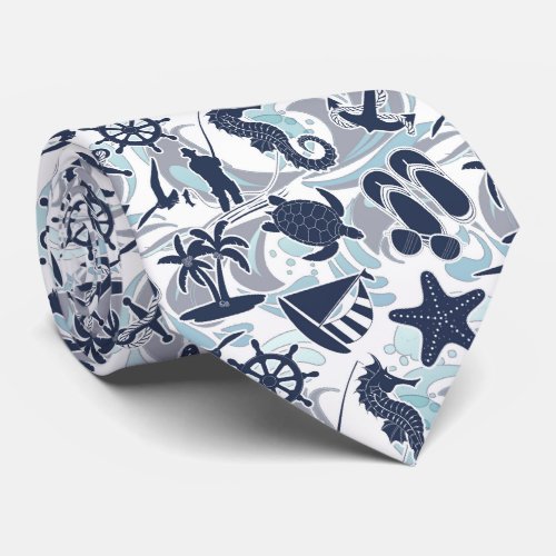 Nautical Beach Pattern Navy ID839 Neck Tie