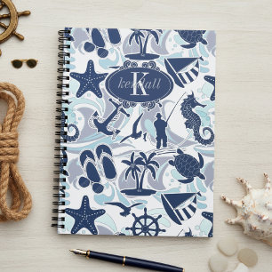 Nautical Beach Pattern Navy ID839 Notebook