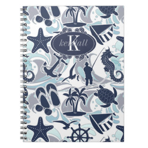 Nautical Beach Pattern Navy ID839 Notebook