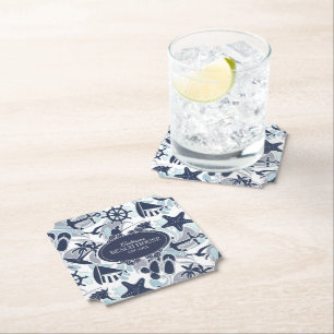 Nautical Beach Pattern Navy ID839 Paper Coaster
