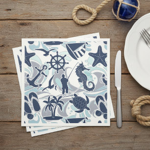 Nautical Beach Pattern Navy ID839 Paper Dinner Napkins