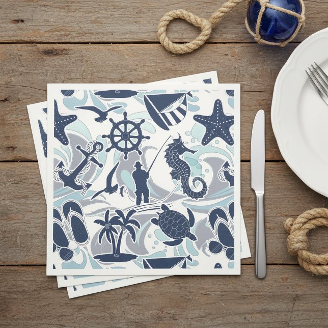 Nautical Beach Pattern Navy ID839 Paper Dinner Napkins (Creator Uploaded)
