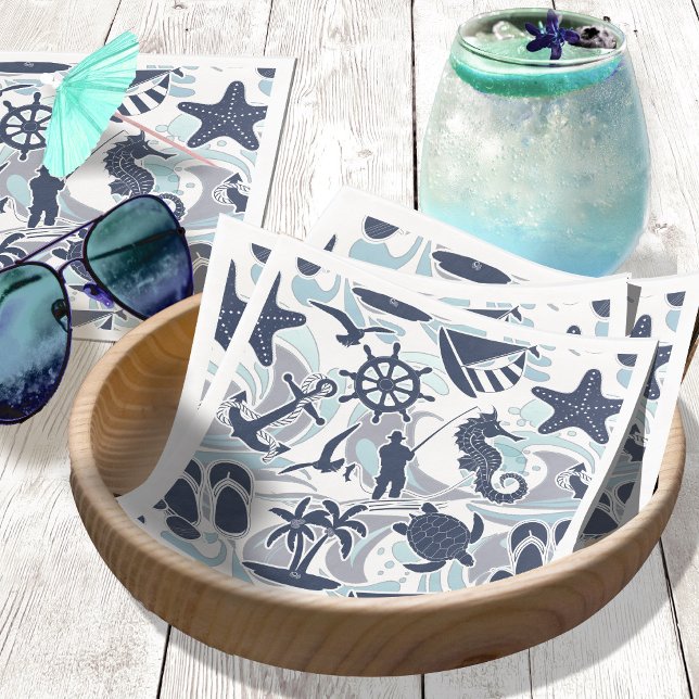 Nautical Beach Pattern Navy ID839 Paper Dinner Napkins (Creator Uploaded)