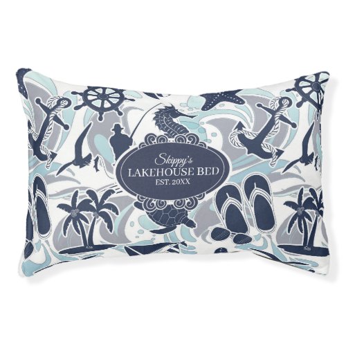 Nautical Beach Pattern Navy ID839 Pet Bed