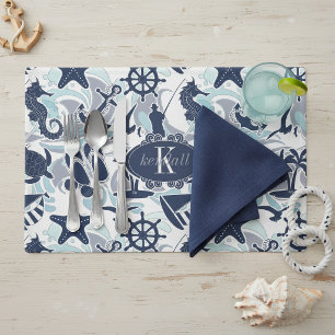 Nautical Beach Pattern Navy ID839 Placemat