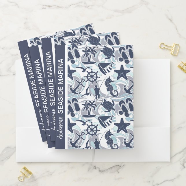Nautical Beach Pattern Navy ID839 Pocket Folder (In Situ)