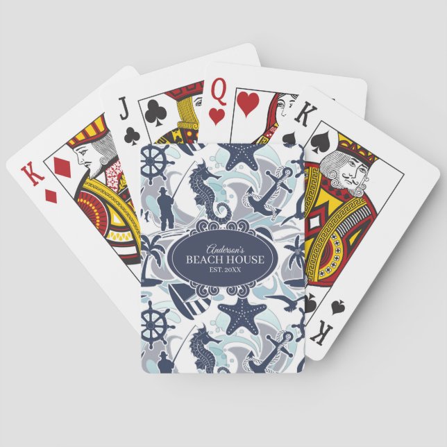 Nautical Beach Pattern Navy ID839 Poker Cards (Back)