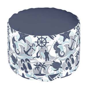 Nautical Beach Pattern Navy ID839 Pouf