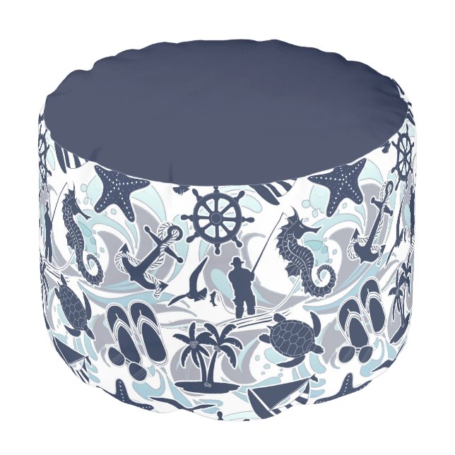Nautical Beach Pattern Navy ID839 Pouf (Angled Front)