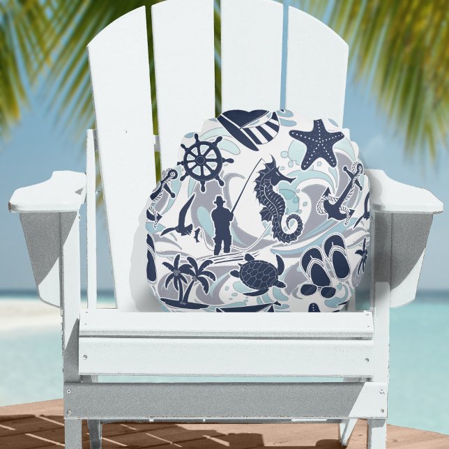 Nautical Beach Pattern Navy ID839 Round Pillow (Creator Uploaded)