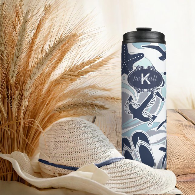 Nautical Beach Pattern Navy ID839 Thermal Tumbler (Creator Uploaded)
