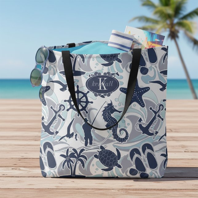 Nautical Beach Pattern Navy ID839 Tote Bag (Creator Uploaded)