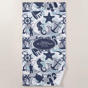 Nautical Beach Pattern Navy ID839 Towel