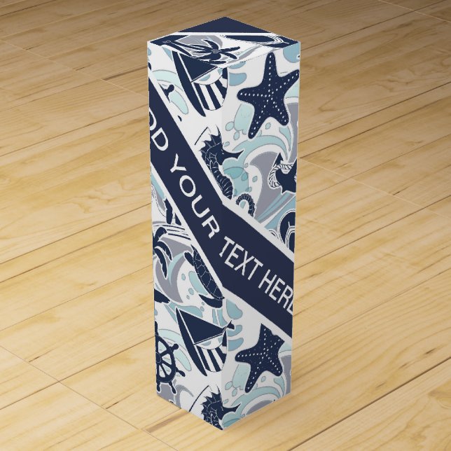 Nautical Beach Pattern Navy ID839 Wine Box (Front)