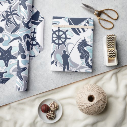 Nautical Beach Pattern Navy ID839 Wrapping Paper