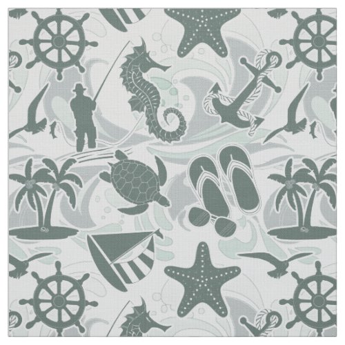 Nautical Beach Pattern Olive ID839 Fabric