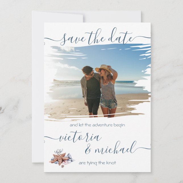 Nautical Beach Photo Save the date Invitation (Front)