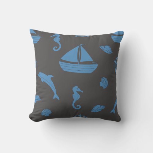 Nautical Beach Pillow with Seahorse and Shells