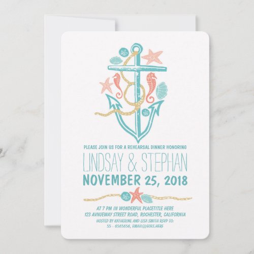 Nautical beach rehearsal dinner invitations custom invitation