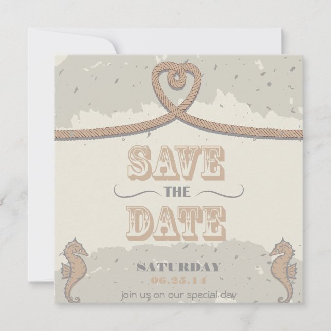 Nautical Beach Sand Heart Knot Save the Date (Front)