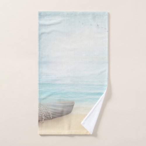 Nautical Beach Scene with Rowboat  Fishing Net Bath Towel Set