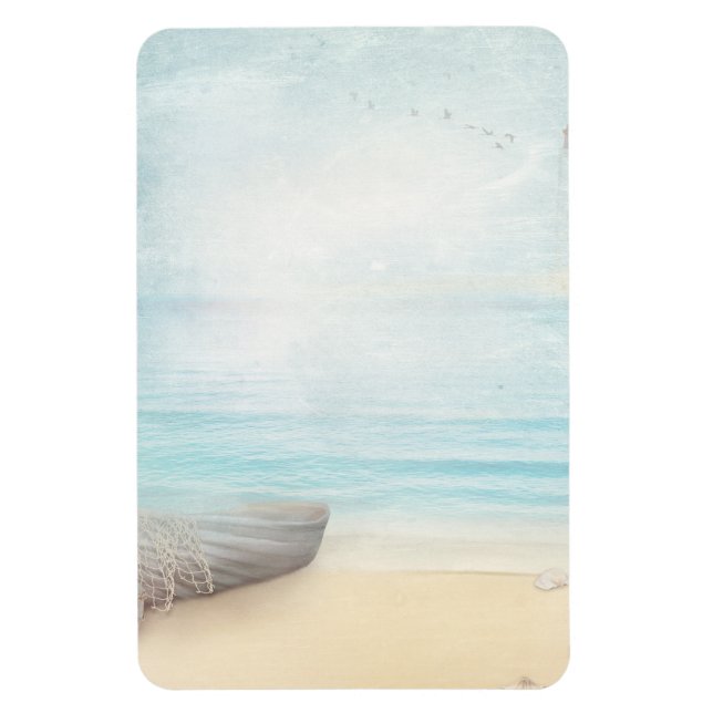 Nautical Beach Scene with Rowboat & Fishing Net Magnet (Vertical)