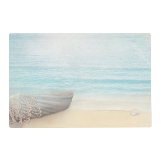 Nautical Beach Scene with Rowboat & Fishing Net Placemat (Front)