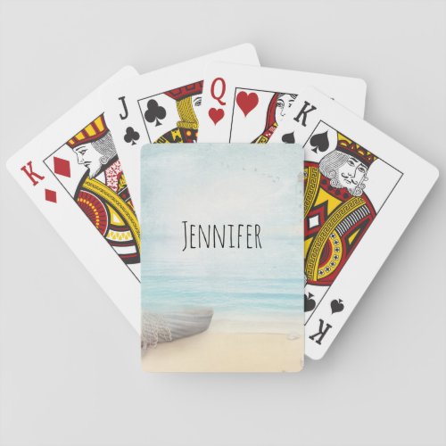 Nautical Beach Scene with Rowboat  Fishing Net Poker Cards