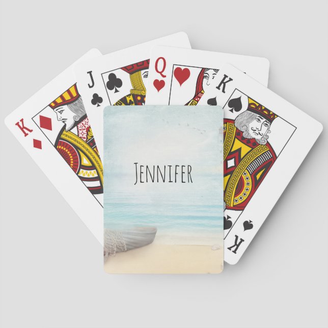 Nautical Beach Scene with Rowboat & Fishing Net Poker Cards (Back)