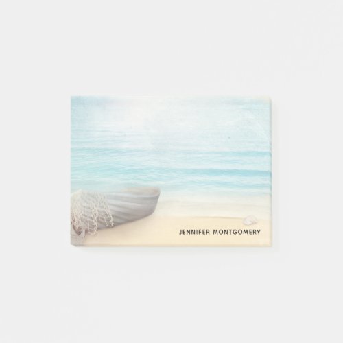 Nautical Beach Scene with Rowboat  Fishing Net Post_it Notes