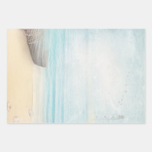 Nautical Beach Scene with Rowboat & Fishing Net Wrapping Paper Sheets