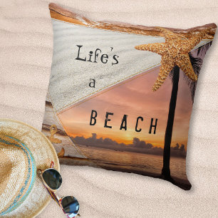 Nautical Beach Scrapbook Sunset Pillow