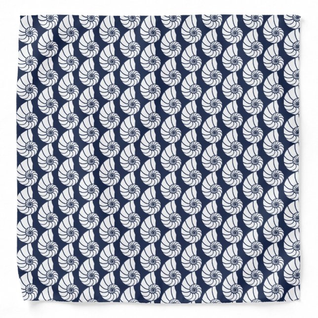 Nautical Beach Sea Shells Navy Blue White Coastal Bandana (Front)