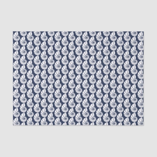 Nautical Beach Sea Shells Navy Blue White Coastal Tissue Paper (Front)