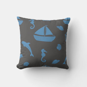 Nautical Beach Seahorse and Shells Throw Pillow