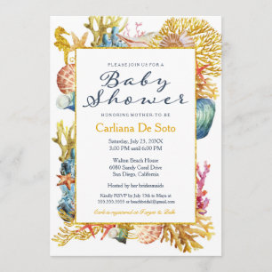 Nautical Beach Seashell Baby Shower Invitation