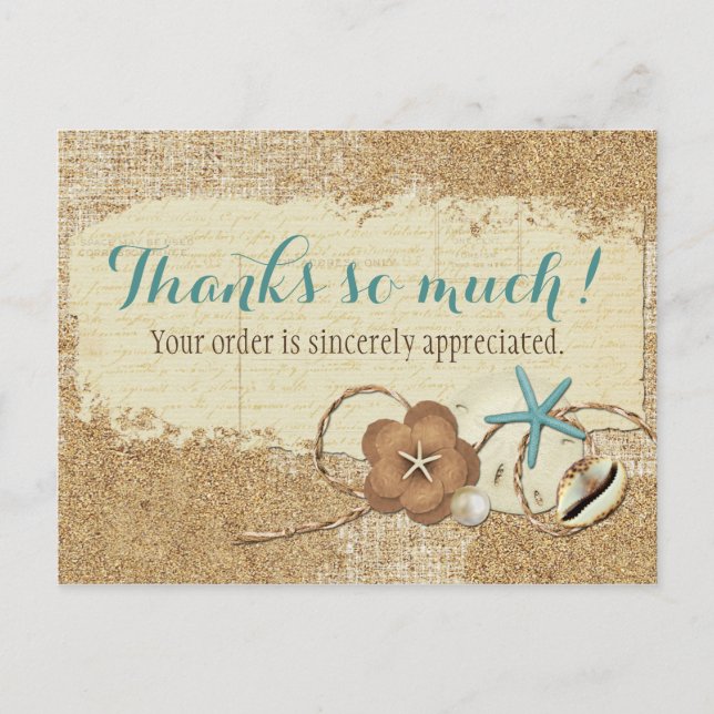 Nautical Beach Seashell & Sand Boutique Thank You Postcard (Front)
