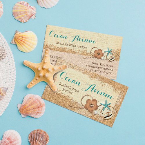 Nautical Beach Seashells  Sand Ocean Boutique Business Card