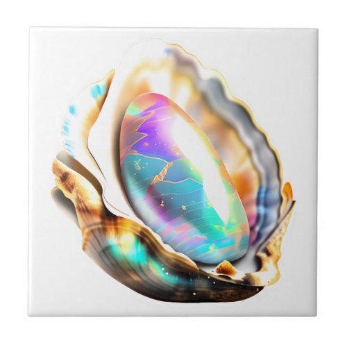 Nautical beach shell iridescent mother of pearl  ceramic tile