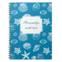 Nautical Beach Shells Aqua White Notebook