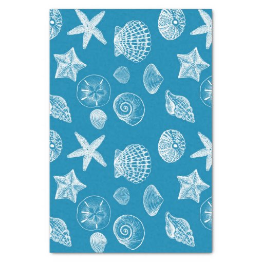 Nautical Beach Shells Aqua White Tissue Paper | Zazzle