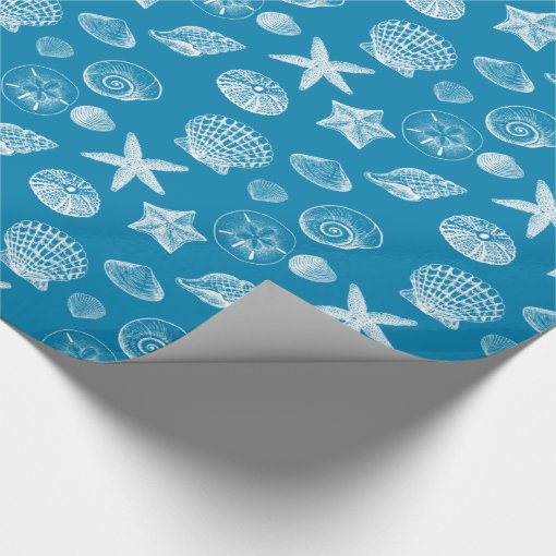 Nautical Beach Shells Aqua White Wrapping Paper | Zazzle