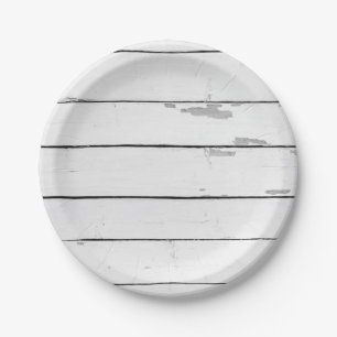 Nautical Beach Shiplap White Wood Paper Plates