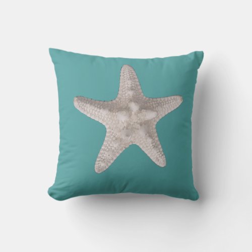 Nautical Beach Starfish Teal Summer Throw Pillow