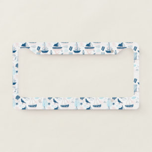 Nautical Beach Summer Blue Pink Coastal (1) License Plate Frame