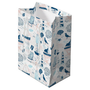 Nautical Beach Summer Blue Pink Coastal (1) Medium Gift Bag