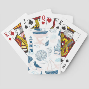 Nautical Beach Summer Blue Pink Coastal (1) Poker Cards
