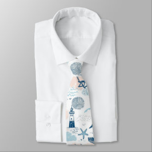 Nautical Beach Summer Blue Pink Coastal (2) Neck Tie